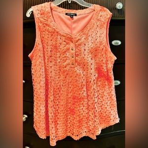 Coral lace top, sleeveless